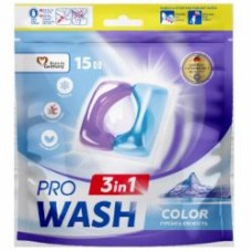 Капсулы для машинной стирки Pro Wash Горная свежесть для цветных вещей (doy pack) 15 шт.