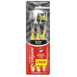 Зубная щетка Colgate Zig Zag Charcoal черная средней жесткости 3 шт.