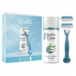 Подарочный набор для женщин Gillette Venus Smooth Станок для бритья + 2 сменных лезвия + Гель для бритья Gillette Satin Care Алоэ Вера 75 мл