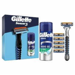 Подарочный набор для мужчин Gillette Бритва Sensor3 + 5 сменных картриджей + Гель для бритья Series 75 мл