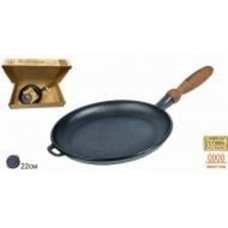 Сковорода для блинов Maysternya чугунная с деревянной ручкой 22x2,5 см 220-25