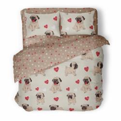Комплект постельного белья СUTE PUG семейный бежевый с рисунком UP! (Underprice)