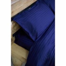 Комплект постельного белья Premium двуспальный евро полоска 1 см темно-синий IDEAL TEXTILE