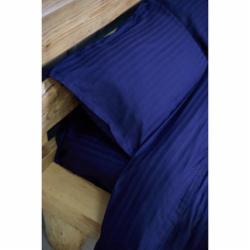 Комплект постельного белья Premium двуспальный евро полоска 1 см темно-синий IDEAL TEXTILE