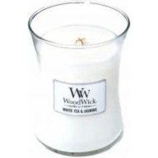 Свеча ароматическая Woodwick medium white tea & jasmine 275г