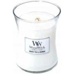 Свеча ароматическая Woodwick medium white tea & jasmine 275г