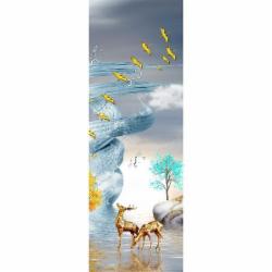 Постер Олени и птицы золото Posterclub
