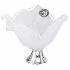 Фруктовница White cristal Tre Punte с серебром 24х14х16 см молочная