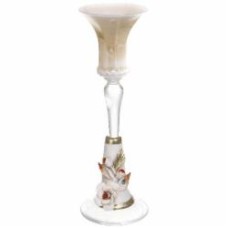 Подсвечник Ottagono стеклянный с керамическим декором 10х10х25 см медовый White cristal