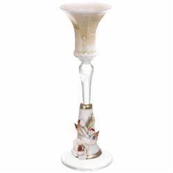Подсвечник Ottagono стеклянный с керамическим декором 10х10х25 см медовый White cristal