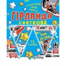 Праздничная гирлянда Машины и спорт 12 флажков с атласной лентой