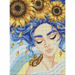 Картина по номерам Алмазная мозаика - Девушка с подсолнухами с голограммными стразами 30х40 см Идейка