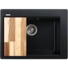 Мойка ScandiSPA из кварцевого песка Delta black D GMD620bD + деревянная дощечка