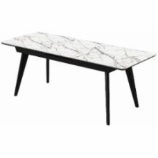Стол обеденный Aqua Rodos Атланта к-Invisible white 1400х800х760 черный/мрамор светлый