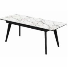 Стол обеденный Aqua Rodos Атланта к-Invisible white (5мм) 1600х800х760 черный/мрамор светлый