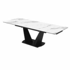 Стол обеденный Aqua Rodos ЛУАРА Laminam Bianco Statuario Venato (3 мм) 1400х800х760 черный/мрамор светлый (АР000081629)