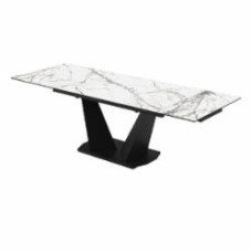 Стол обеденный Aqua Rodos Луара Laminam Invisible white (5 мм) 1400х800х760 черный/мрамор светлый (АР000081627)