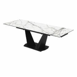 Стол обеденный Aqua Rodos Луара Laminam Invisible white (5 мм) 1600х900х760 черный/мрамор светлый (АР000081628)