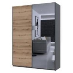 Шкаф-купе Doros G-Caiser Графит / Дуб Эвок 1 ДСП / 1 зеркало / 3 части 2400х1800х600 мм графит