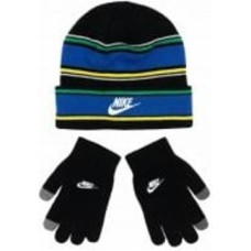Комплект шапка+перчатки Nike MULTI STRIPE BEANIE SET 9A3047-023 р.one size черный