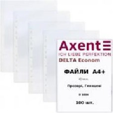 Файлы Delta D1004 А4+, прозрачный, глянцевый, 100 шт. Axent