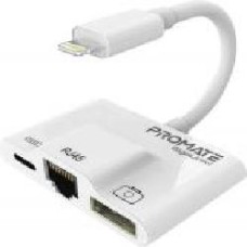 Адаптер Promate GigaLink-i Lightning/USB 3.0 OTG+Ethernet Rj-45+Lightning-in White 0,01 м белый (gigalink-i.white)