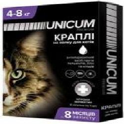 Капли UNiCUM от блох, клещей и гельминтов на холку для кошек Unicum premium + 4-8 кг шт.