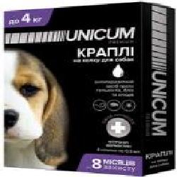 Капли UNiCUM от блох, клещей и гельминтов на холку для собак Unicum premium + 0-4 кг шт.