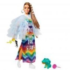 Кукла Mattel Barbie Экстра в длинном радужном платье GYJ78