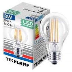 Лампа светодиодная Techlamp Classic A60 8 Вт E27 4000 К 220 В прозрачная