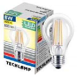 Лампа светодиодная Techlamp Classic A60 8 Вт E27 3000 К 220 В прозрачная