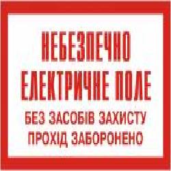 Табличка Небезпечно. Електричне поле. Без засобів захисту прохід заборонено 240x130 мм