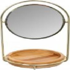Зеркало косметическое круглое с бамбуковой подставкой 15x28 см хром