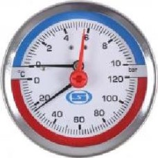 Манометр Gross горизонтальный 1/4 с клапаном 1/2 (120°C) 10.0 Bar